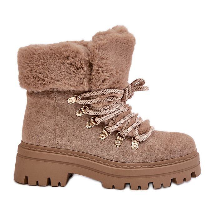 Trappeurs à lacets avec fourrure pour femme, beige foncé Vaminia