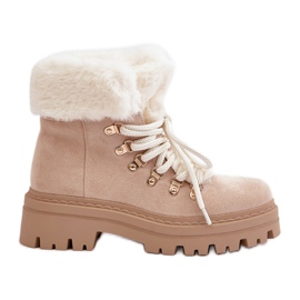 Trappeurs à lacets avec fourrure pour femme, beige clair Vaminia