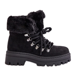 Trappeurs à lacets avec fourrure pour femme, noir Vaminia