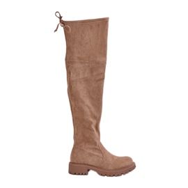 Cuissardes à talon plat en éco-daim, Beige Arkelia