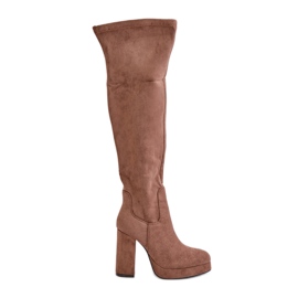 Bottes à talons hauts et à plateforme avec dessus au-dessus du genou, éco-suède Zistaria beige foncé Bottes à talons hauts et à plateforme avec dessus au-dessus du genou, éco-suède Zistaria beige foncé
