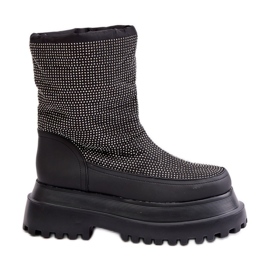 Bottes de neige décorées Avivina noires avec plateforme et talon plat