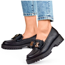 Mocassins femme avec nœud, mocassins avec ours en peluche, noir 2306B