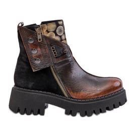 Bottes Isolées En Cuir Sur Plateforme Et Talon Plat Maciejka 06140-25 Or-Noir