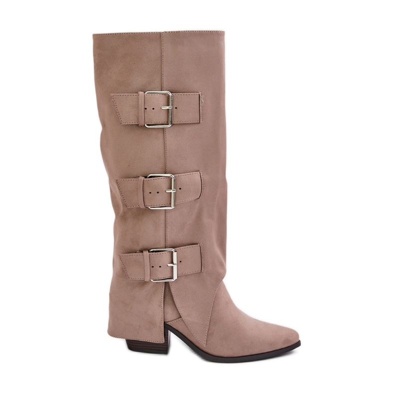 Bottes à talons hauts beiges avec dessus retroussé et boucles, Vmissa beige Bottes à talons hauts beiges avec dessus retroussé et boucles, Vmissa beige