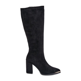 Bottes en suède écologique à talon bloc, Noir Batirae