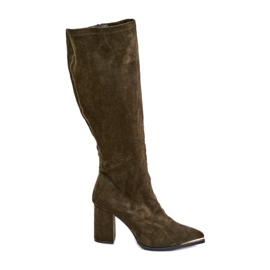 Bottes en daim écologique à talons aiguilles, Batirae vert foncé