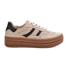 Zazoo N1176 Baskets en daim sur la plateforme, Beige