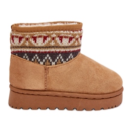 Bottes de neige à enfiler pour enfants avec insert à motif, isolées avec de la fourrure Mirirae camel beige