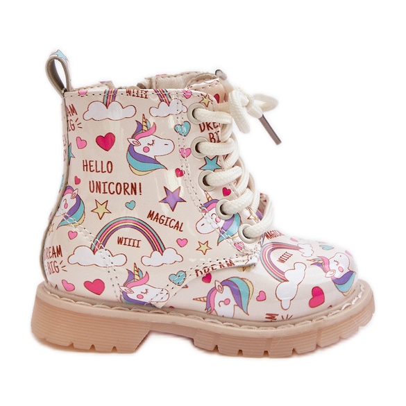 Bottes Isolées Pour Enfants Avec Fermeture Éclair Licornes Beige Tiptop