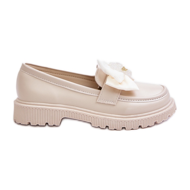 Vinceza Mocassins fille en cuir écologique beige avec nœud Avallesa