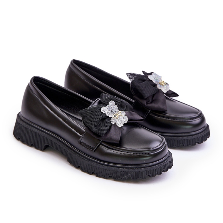 Vinceza Mocassins Fille En Cuir Écologique Avec Noeud, Noir Avallesa le noir