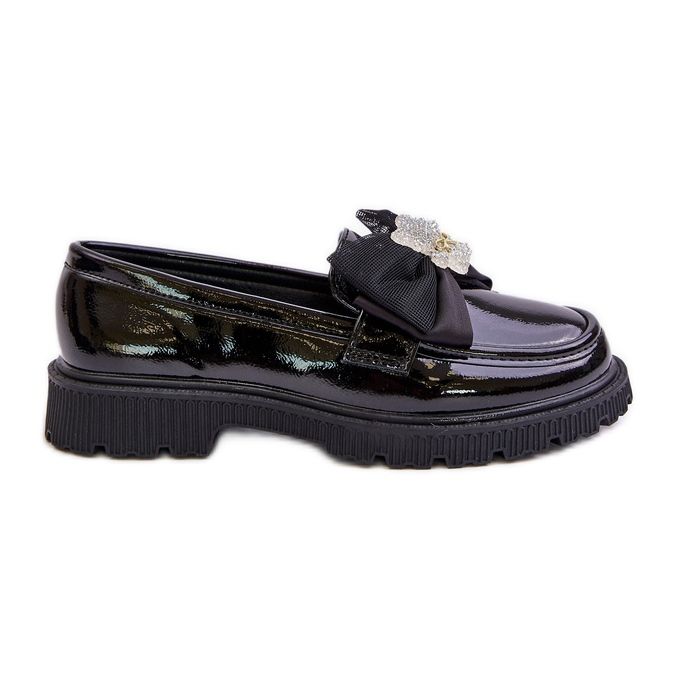 Vinceza Mocassins Fille En Cuir Écologique Laqué Avec Noeud, Noir Avallesa le noir