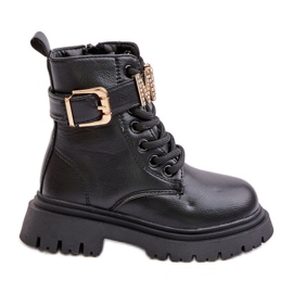 Bottes isolées en cuir écologique pour fille avec sangle décorative, noir Gilian