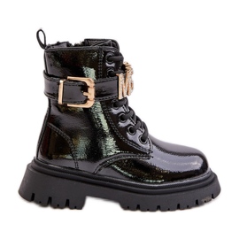 Bottines fille en cuir verni à bride décorative, noir Gilian