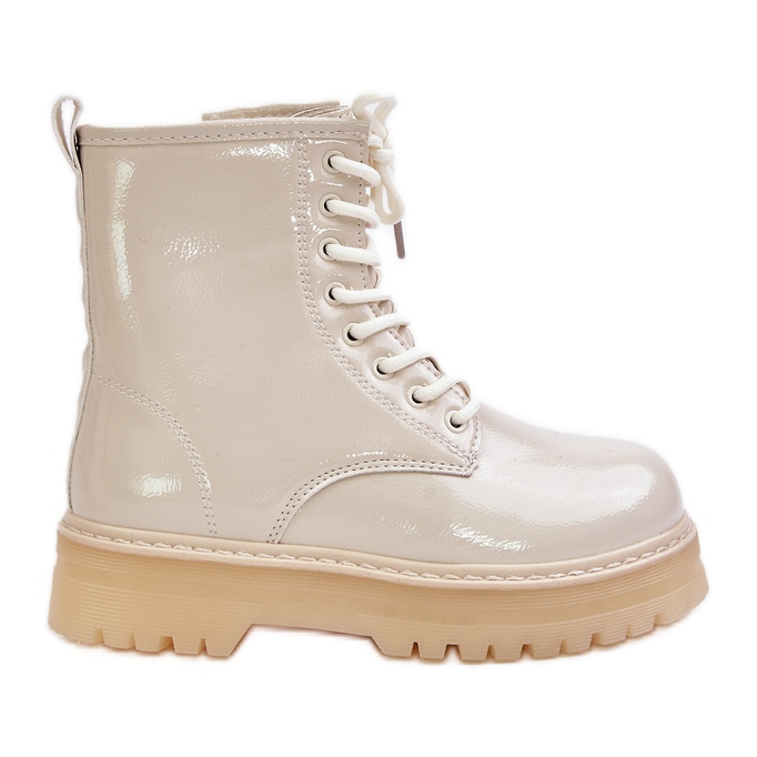 Bottes vernies isolées avec fermeture éclair pour fille, beige Novita