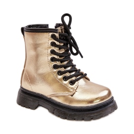 Bottes isolées pour filles avec fermeture éclair vernie, Gold Novita doré