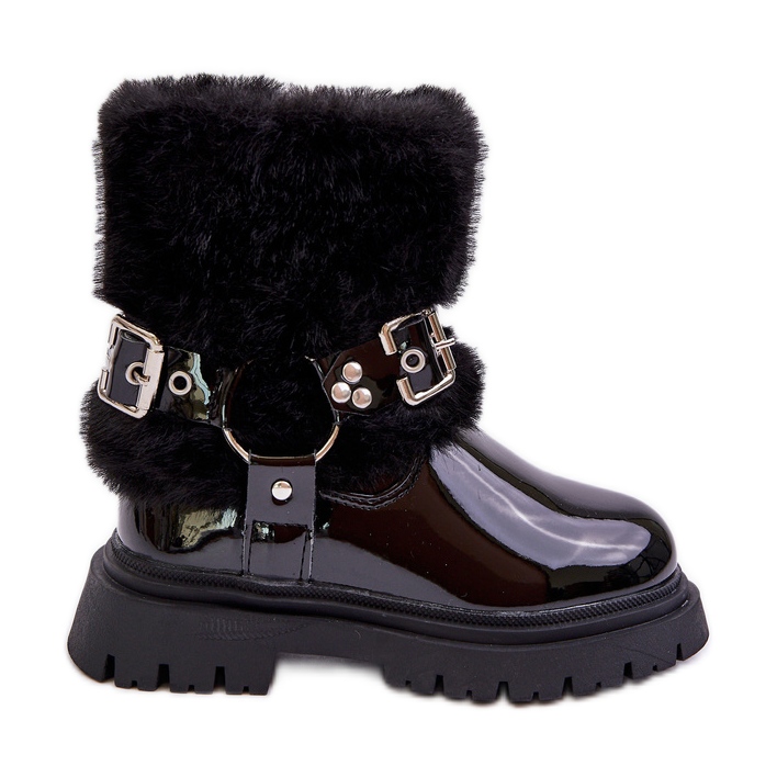 Bottines fille en cuir verni avec fourrure et boucles, Noir Cartemes le noir Bottines fille en cuir verni avec fourrure et boucles, Noir Cartemes le noir