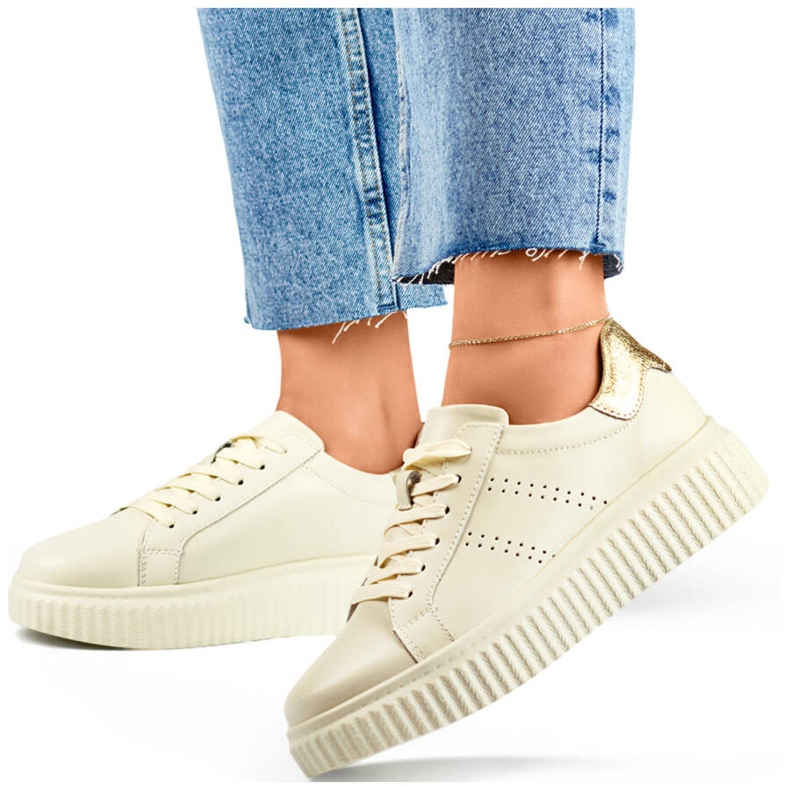 Chaussures de sport en cuir sur plateforme pour femme, beige GD-RS2007BE