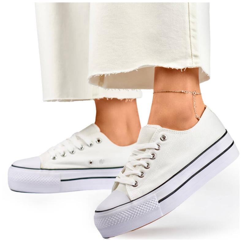 Baskets basses à plateforme pour femme, blanches QY832-09BL.W