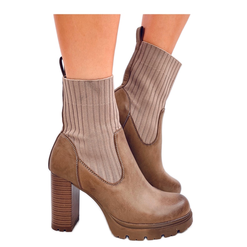 Bottines à talons kaki brun
