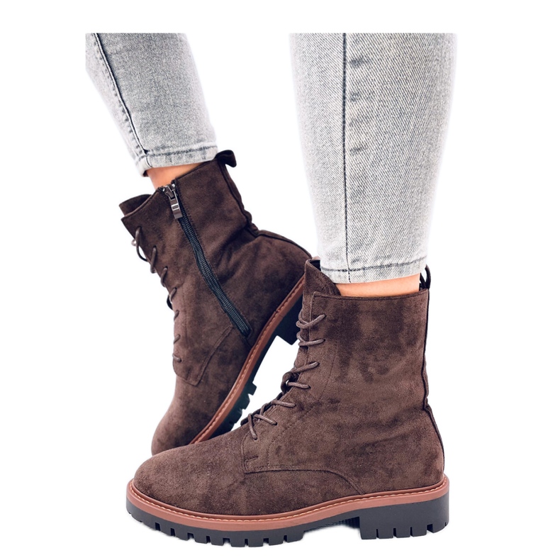 Bottines à lacets en daim marron brun