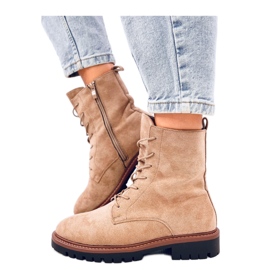 Bottines à lacets en daim kaki beige