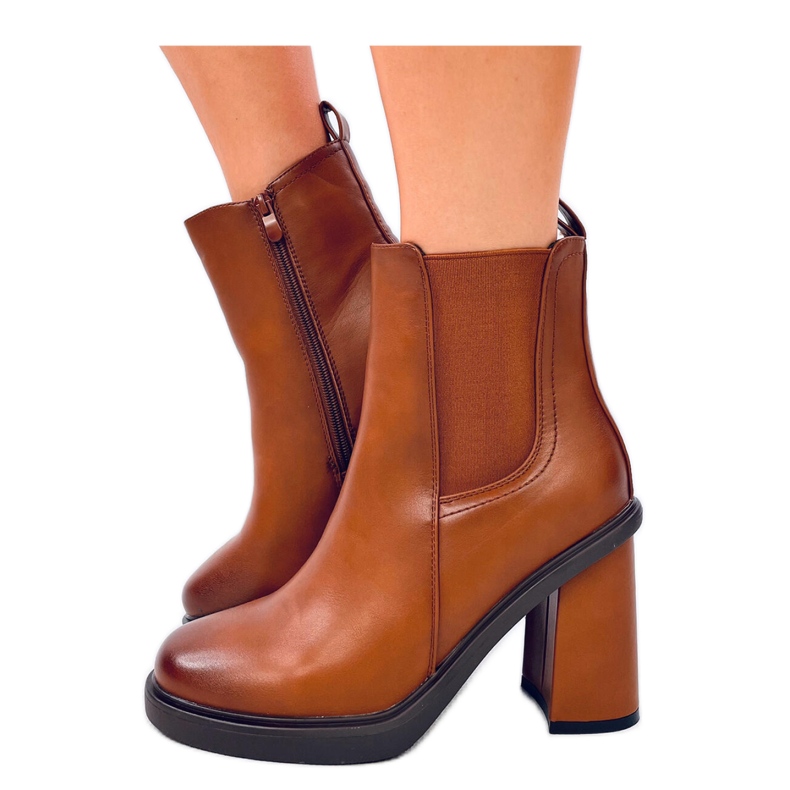 Bottines Chelsea camel à talon haut brun Bottines Chelsea camel à talon haut brun