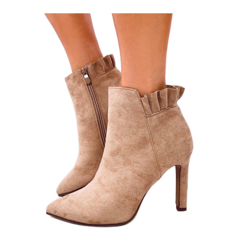 Bottines à talons en daim kaki beige