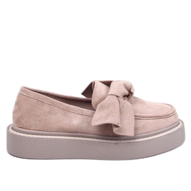 Mocassins femme en daim avec noeud beige-kaki Mocassins femme en daim avec noeud beige-kaki