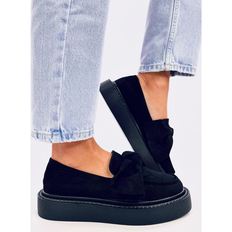 Tempelton Mocassins en daim noir avec nœud le noir