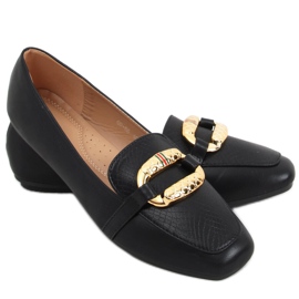 Mocassins femme noirs à décor doré