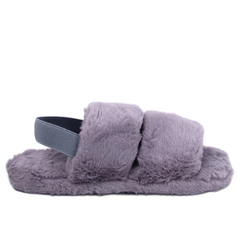Chaussons femme gris avec fourrure