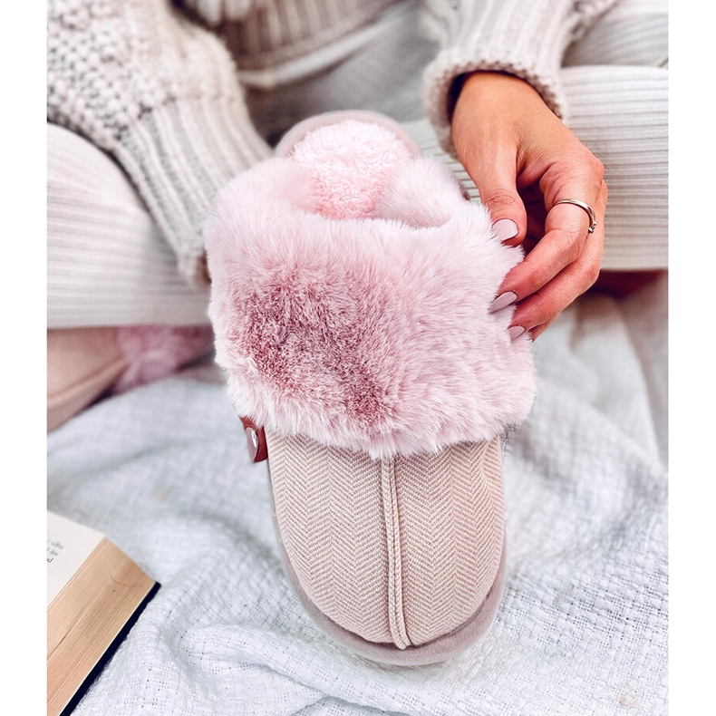 Allens Chaussons à chevrons rose poudré avec fourrure