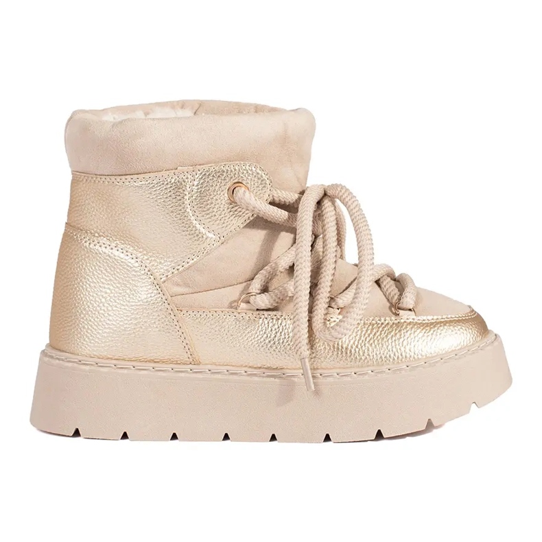 Boots de neige femme beige clair à lacets et semelle épaisse Boots de neige femme beige clair à lacets et semelle épaisse