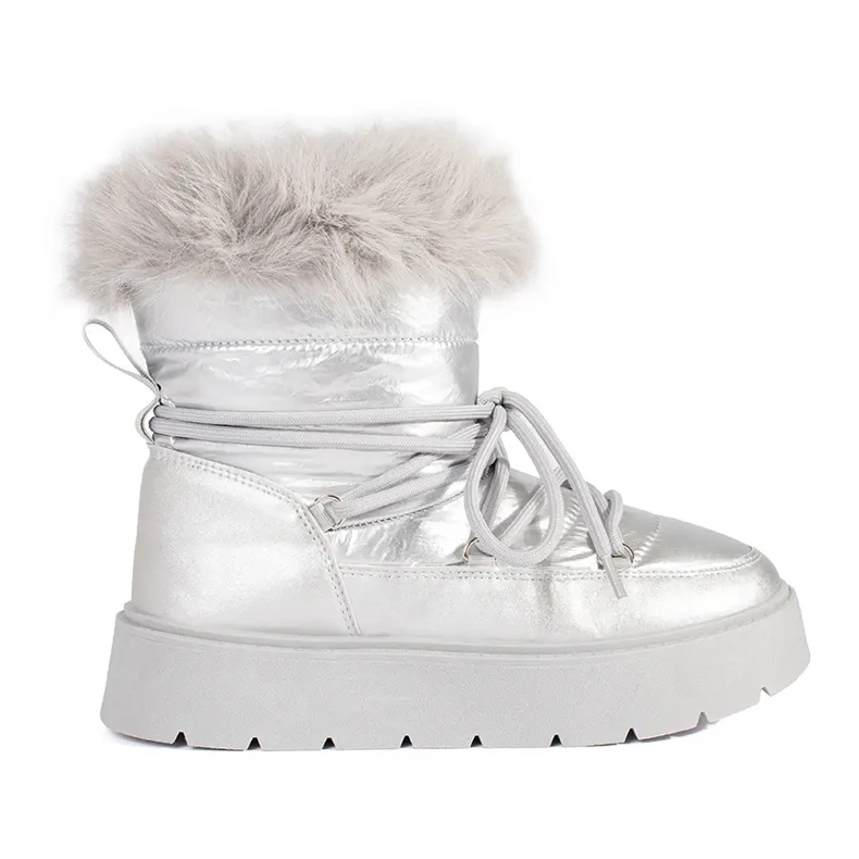 Bottines de neige femme argentées avec fourrure sur semelle épaisse