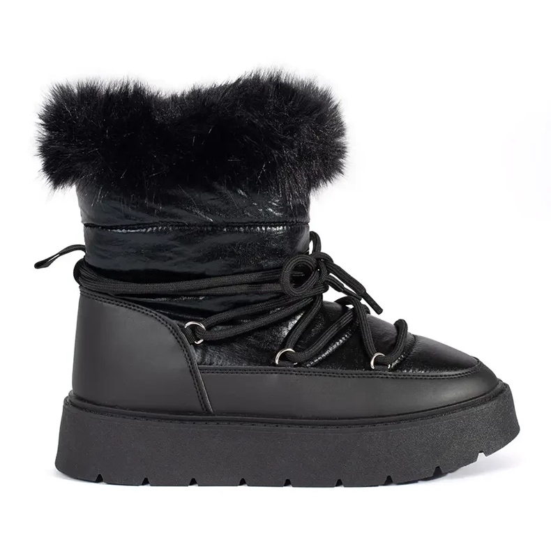Bottes de neige noires pour femmes avec fourrure sur semelle épaisse le noir Bottes de neige noires pour femmes avec fourrure sur semelle épaisse le noir