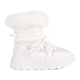 Bottines de neige femme blanches avec fourrure sur semelle épaisse