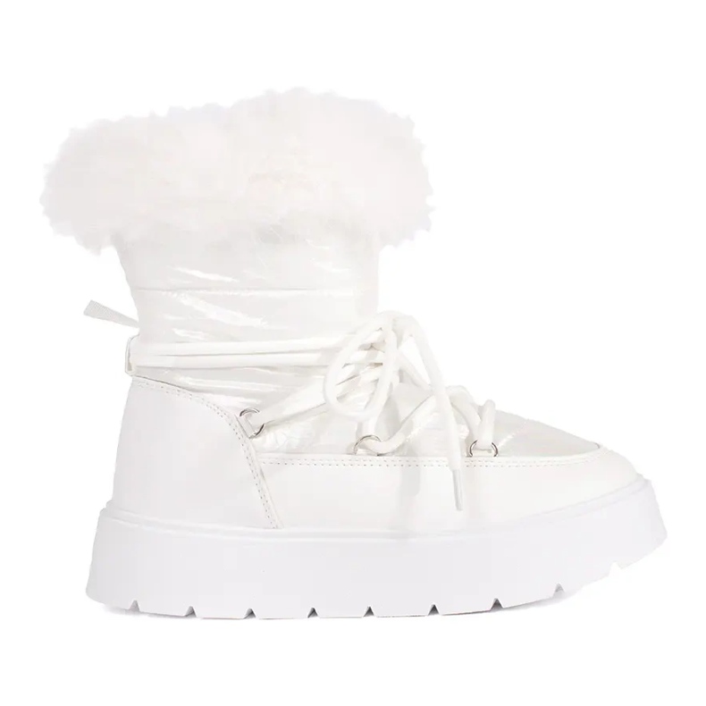 Bottines de neige femme blanches avec fourrure sur semelle épaisse