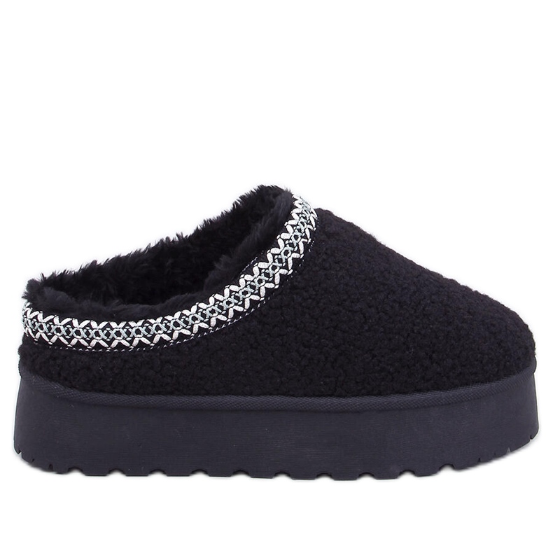 Bottines de neige courtes femme avec peau de mouton et broderie, noir le noir