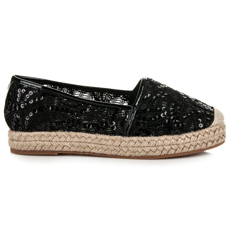 Vices Espadrilles En Dentelle Avec Paillettes le noir