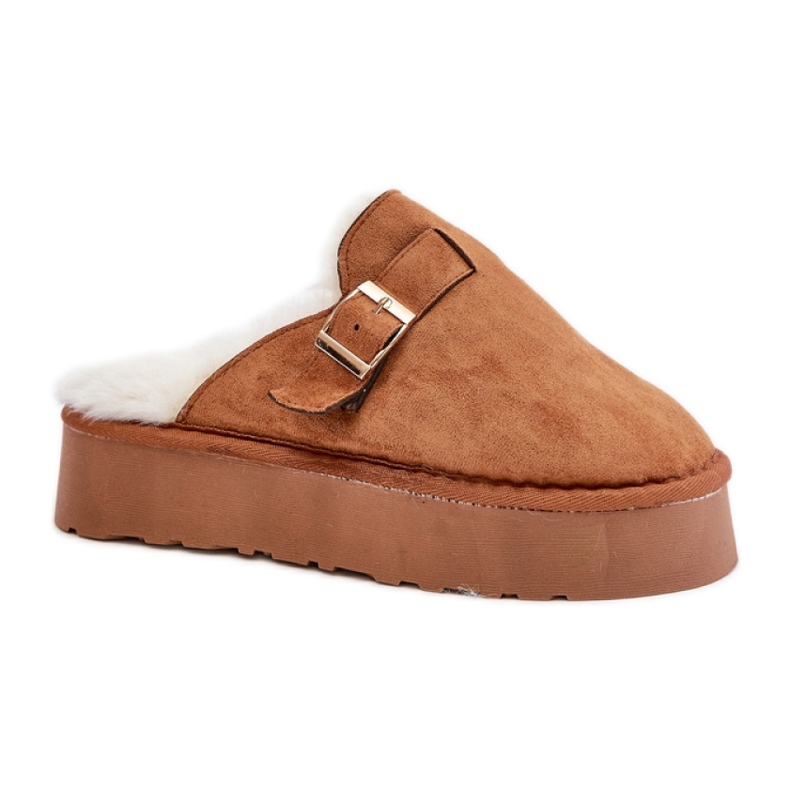 Chaussons pour femmes isolés avec fourrure FA-185 camel brun