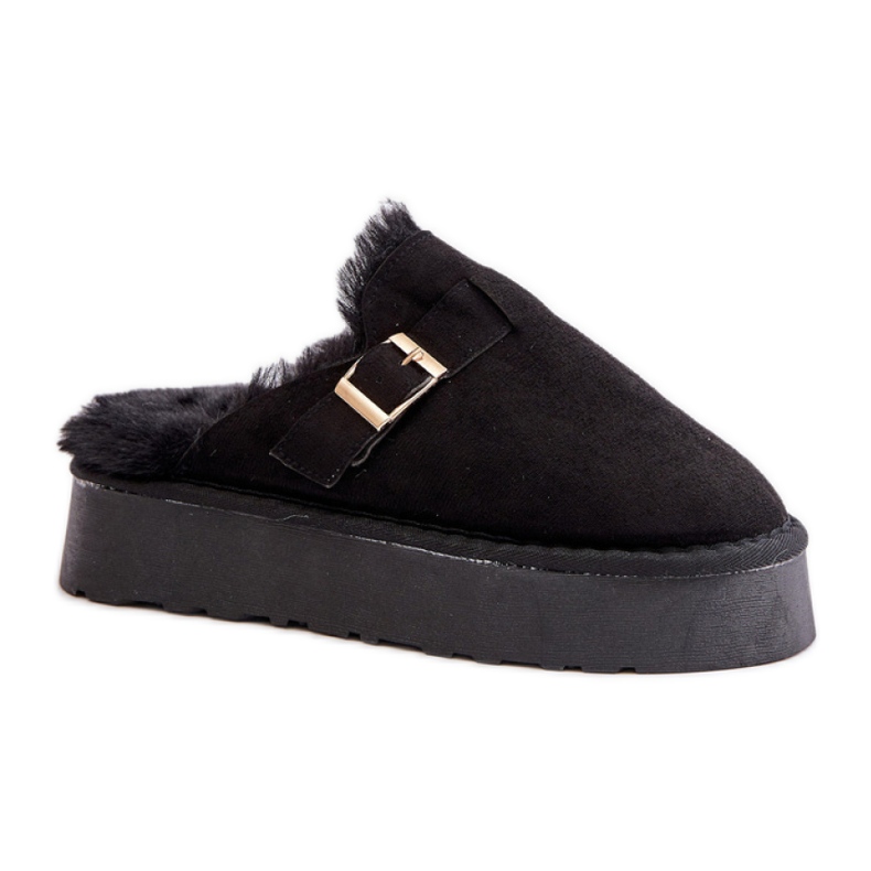 Chaussons pour femmes isolés avec fourrure FA-185, noir le noir