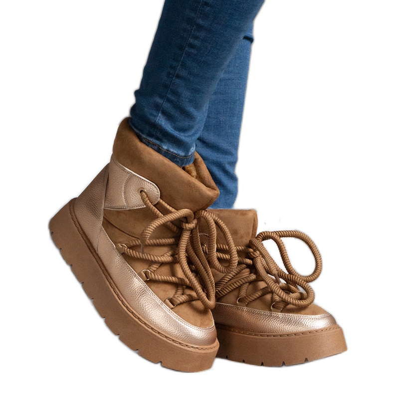 Bottines de neige marron à plateforme pour femme avec doublure en fourrure brun