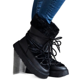 Bottes de neige à enfiler isolées noires pour femmes, ornées de fourrure