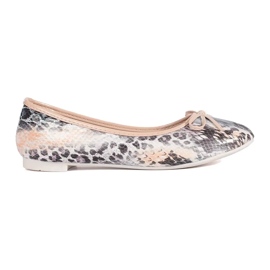 Ballerines plates femme à motif serpent et nœud beige