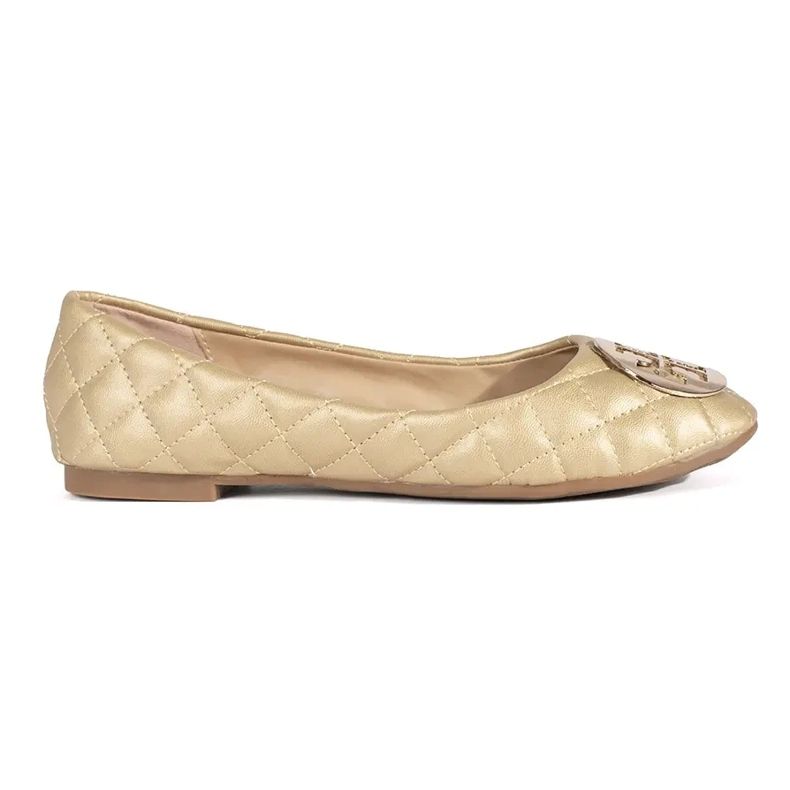 Ballerines femme matelassées dorées avec décoration d'or