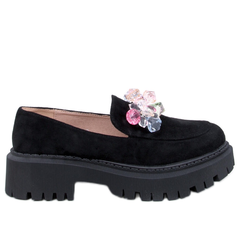 Mocassins plateforme femme avec pierres, noir le noir