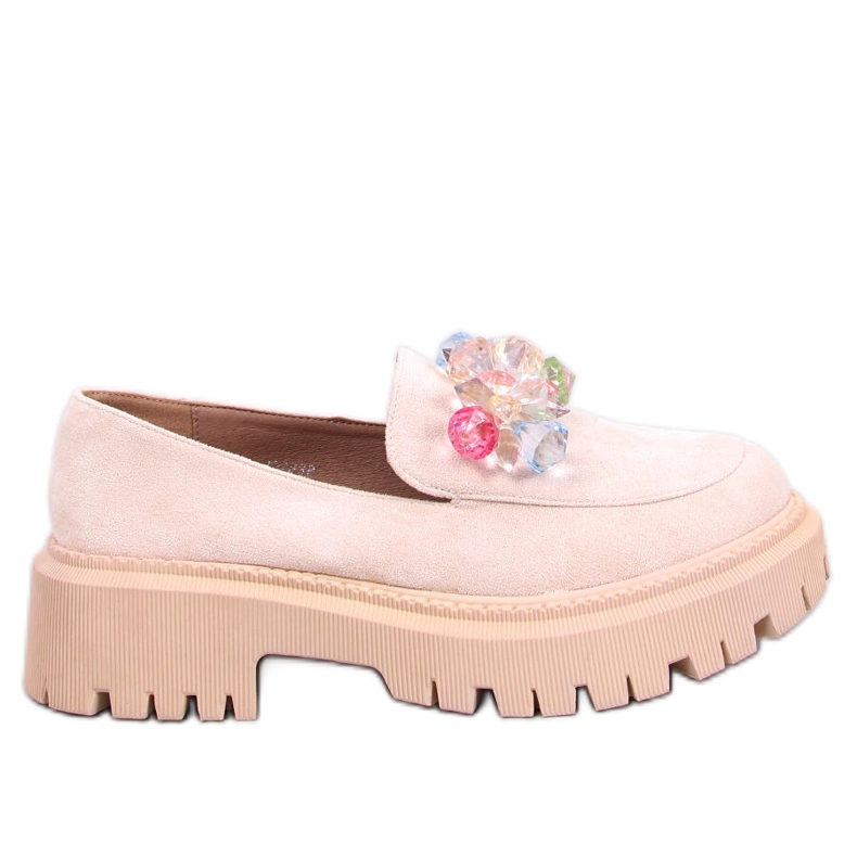 Mocassins plateforme femme avec pierres, beige Mocassins plateforme femme avec pierres, beige