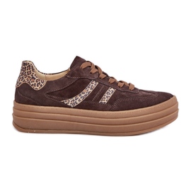 Zazoo N1176 Baskets en daim sur plateforme léopard, chocolat brun